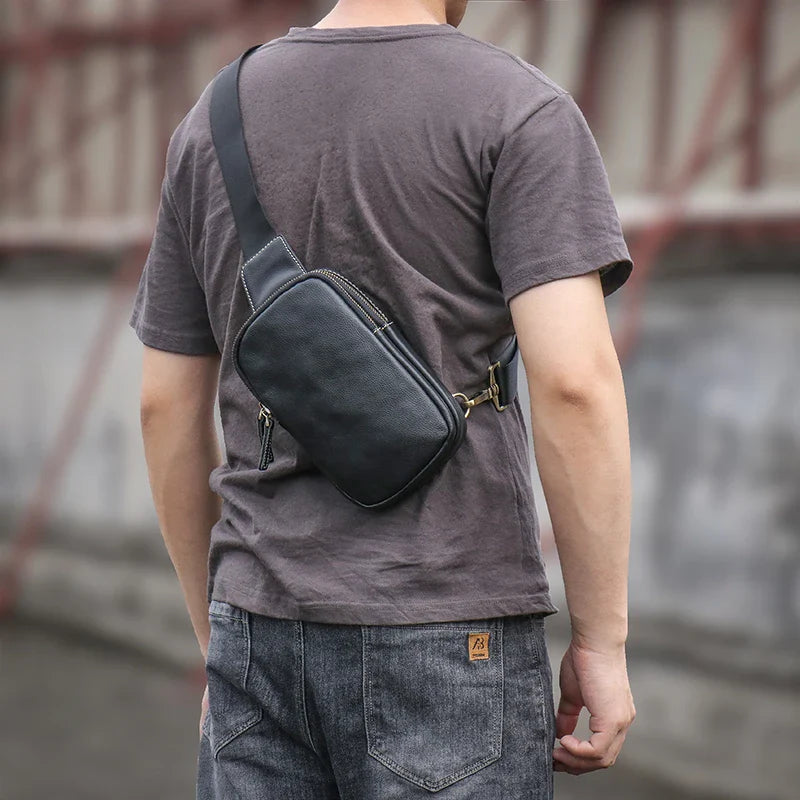 Premium leather crossbody chest bag for men with adjustable strap and spacious main compartment