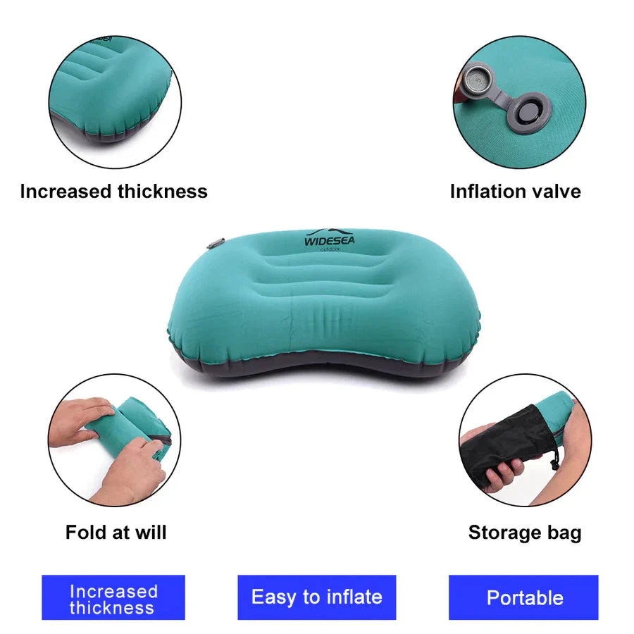 Premium inflatable camping pillow with ergonomic design for outdoor comfort and support