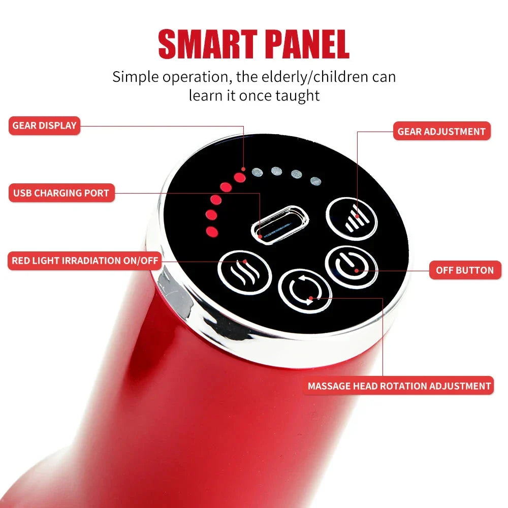 Handheld abdominal massager with multi-frequency vibration and red light therapy for relaxation and fat burning
