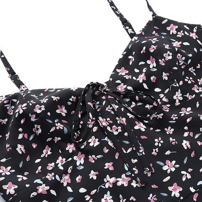 Stylish spaghetti strap floral sundress in black with a flattering v-neck and bodycon silhouette