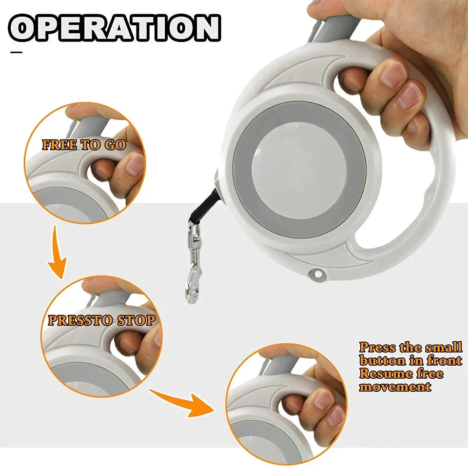 Premium 5m retractable dog leash with anti-slip handle and one-handed brake for small to medium dogs