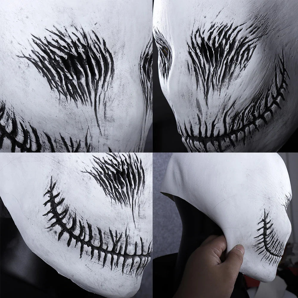 A high-quality latex ghost mask with a chilling and realistic appearance, perfect for Halloween and masquerade parties.