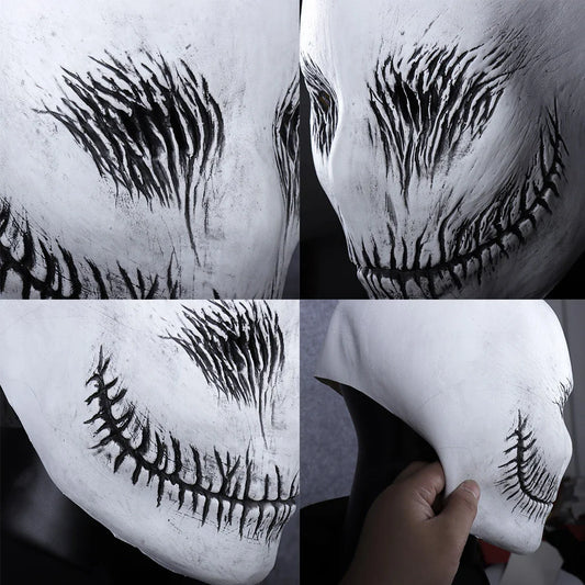 A high-quality latex ghost mask with a chilling and realistic appearance, perfect for Halloween and masquerade parties.