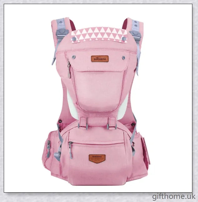 Ergonomic front-facing baby carrier with padded waist strap, lumbar support, and versatile wearing options for comfortable, secure travel with your little one.