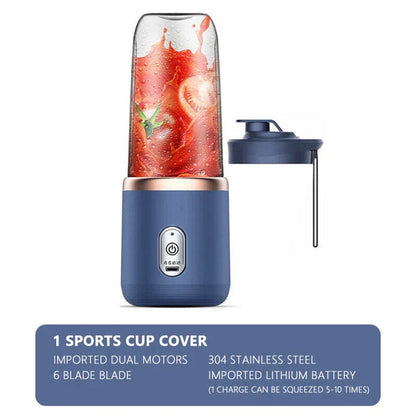 Portable electric juice extractor with a pink lid, designed for on-the-go healthy hydration and wellness