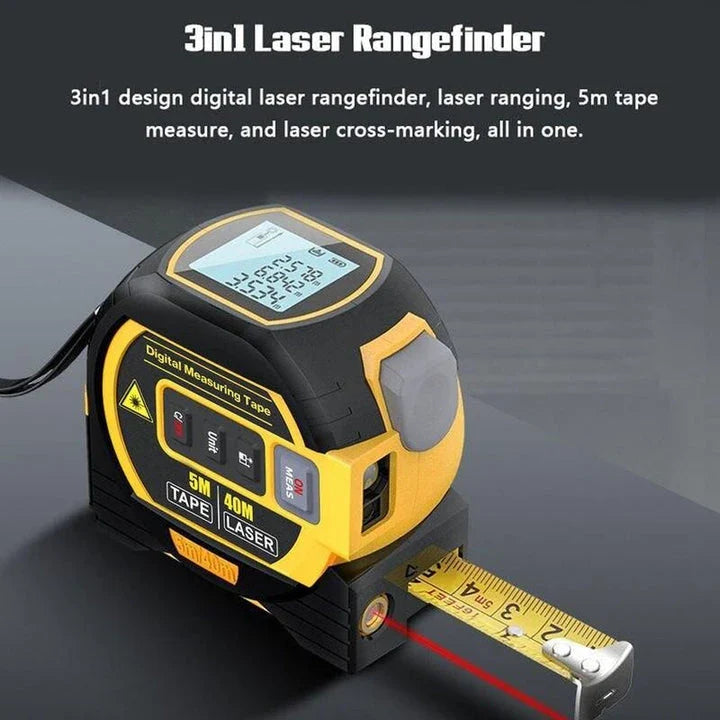 Premium Laser Distance Meter with 5m Tape Measure and Cross-Marking Functionality