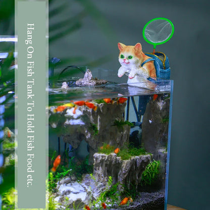 A charming resin cat figurine wearing a stylish backpack, serving as a unique garden decoration and practical storage solution.