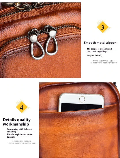 Premium retro leather messenger bag with spacious main compartment, side pockets, and robust handle for comfortable carrying