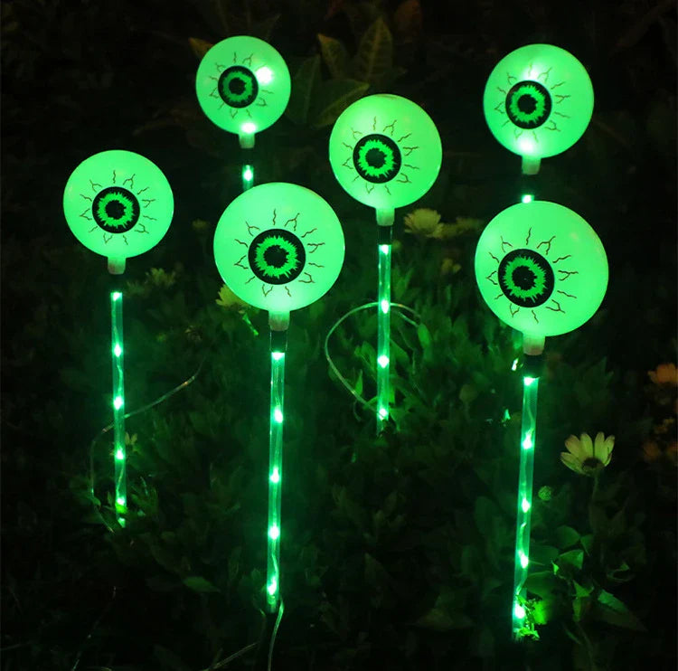 Colourful solar-powered Halloween eyeball garden lamp with weatherproof design