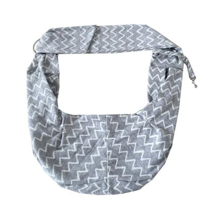 Grey striped cotton pet sling carrier bag with adjustable strap for comfortable and secure pet transport