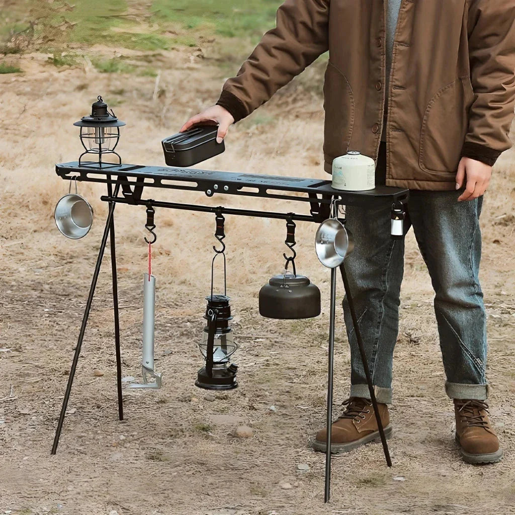 Outdoor Triangular Storage Rack made of durable iron for camping, picnicking, and tailgating