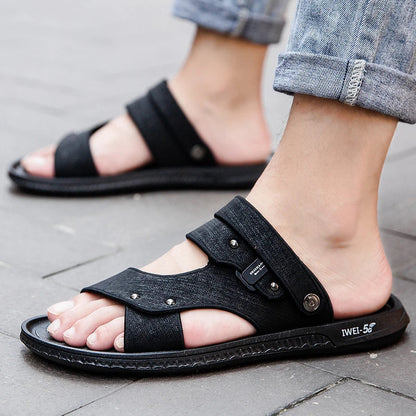 Premium British-made beach sandals with breathable PU upper, non-slip rubber sole, and adjustable buckle closure
