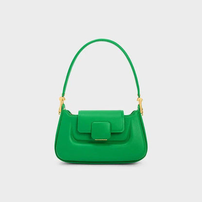 Sophisticated silk-lined TPU crossbody baguette bag in green, black, and navy colours