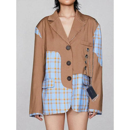 Sophisticated Checkered Blazer with Chain Accent for Women