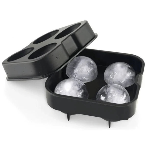 Premium Large Ice Ball Maker in Black, Producing Four 4.5 cm Ice Balls, Ideal for Cocktails and Beverages