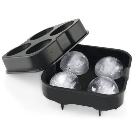 Premium Large Ice Ball Maker in Black, Producing Four 4.5 cm Ice Balls, Ideal for Cocktails and Beverages
