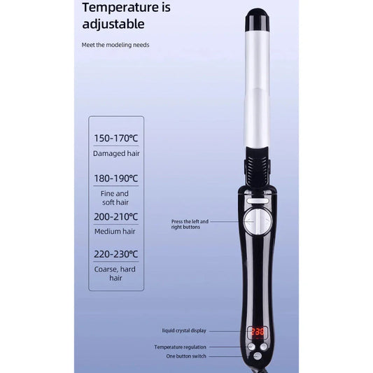 25mm Automatic Curling Iron with 360-degree rotation, ceramic coating, and LCD temperature display