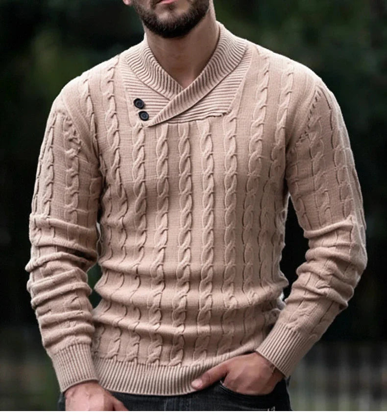 A classic khaki pullover with a tailored slim-fit design, perfect for sophisticated British style.