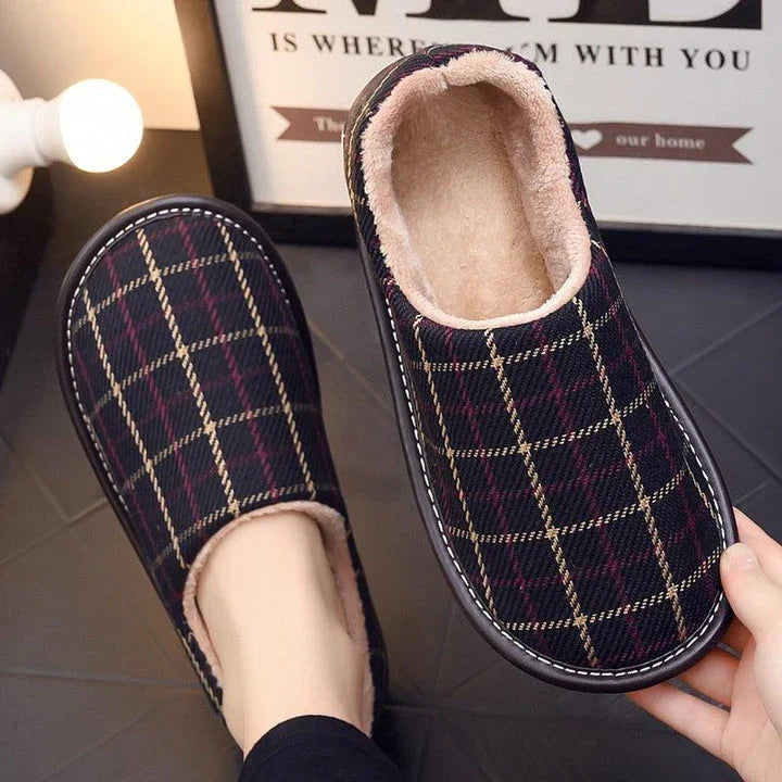 Stylish and cosy fabric cotton slippers with a platform sole in various colours