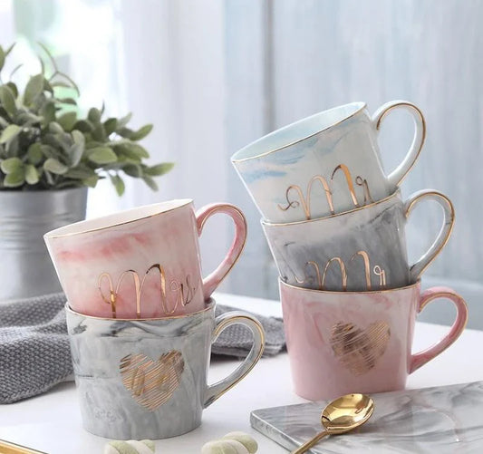 Elegant marble-inspired porcelain coffee mug with a sleek and sophisticated British design