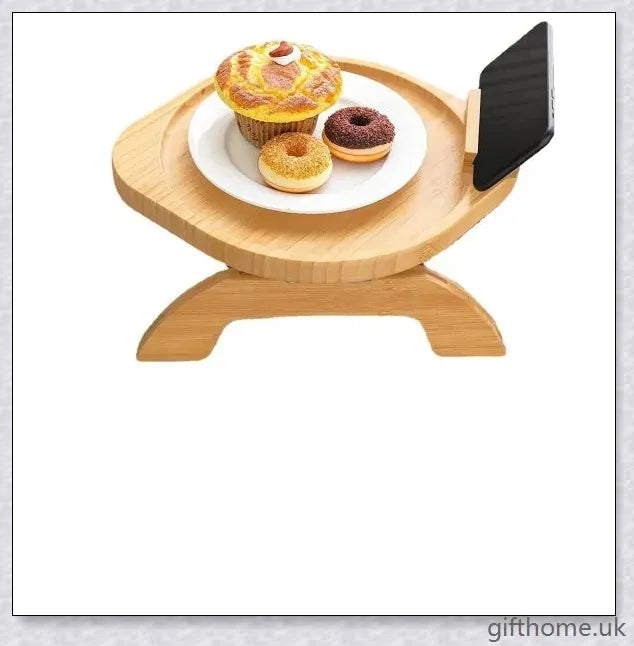 Elegant bamboo sofa tray with a natural finish, designed for relaxation and serving beverages or snacks in the living room or bedroom.