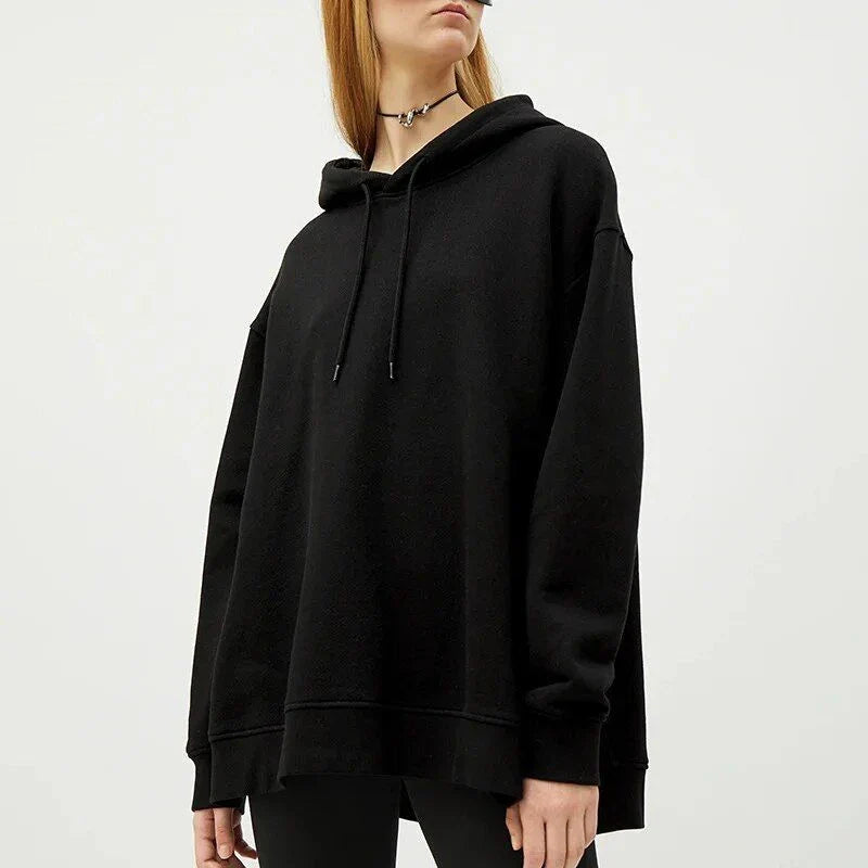 Oversized 100% cotton hoodie with Harajuku-inspired asymmetrical decoration, designed for casual comfort and style in Autumn and Winter.