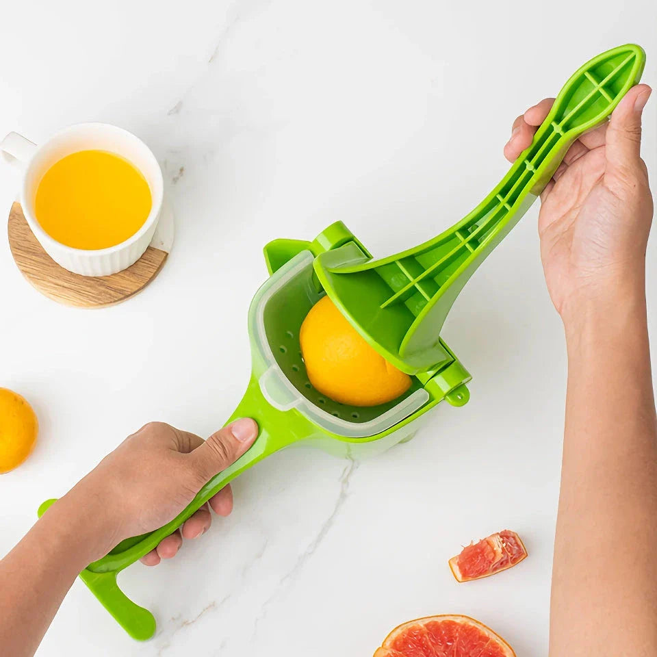 Premium manual fruit and citrus juicer with compact, portable design and multiple colour options