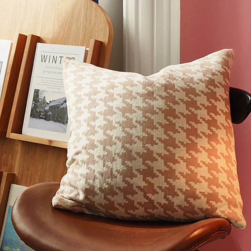 Sophisticated houndstooth pattern throw pillow cover made of 100% premium cotton for a luxurious, classic look