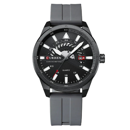 Stylish men's quartz watch with a sleek, round case and a comfortable silicone strap in blue colour