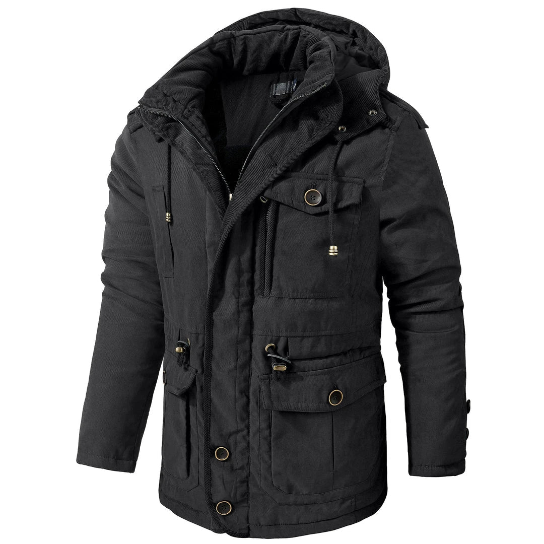 A premium fleece-lined and cotton-padded winter coat for plus-size men, available in a range of classic colours.