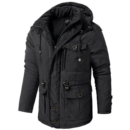 A premium fleece-lined and cotton-padded winter coat for plus-size men, available in a range of classic colours.