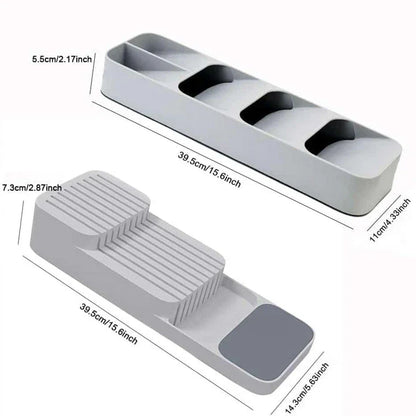 Premium food-grade kitchen cabinet organiser with adjustable trays and compartments for efficient storage of cutlery, spices, and cooking essentials