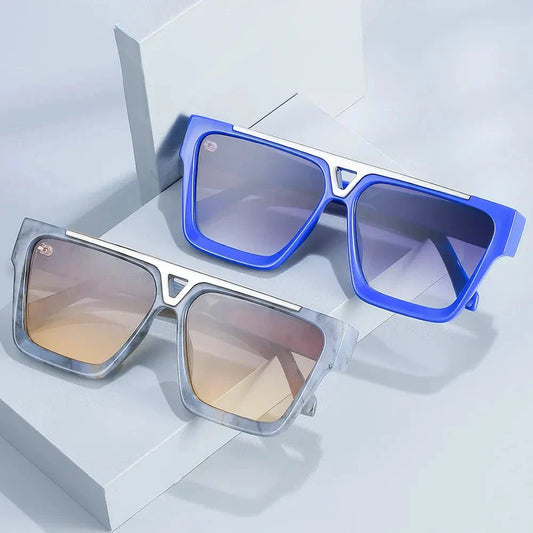 Fashionable gradient lens shield sunglasses with a sleek metal frame and UV400 protection