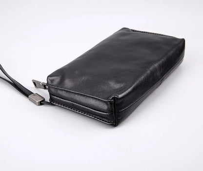 Retro Casual Men's Top Leather Wallet in Premium Cow Leather with Zipper Closure and Polyester Cotton Lining