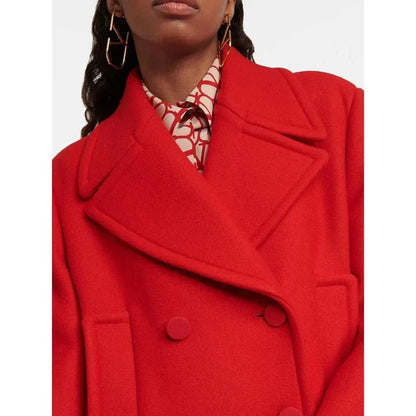 Luxurious Overknee Double Breasted Women's Coat in Red, Navy, and Camel Colours