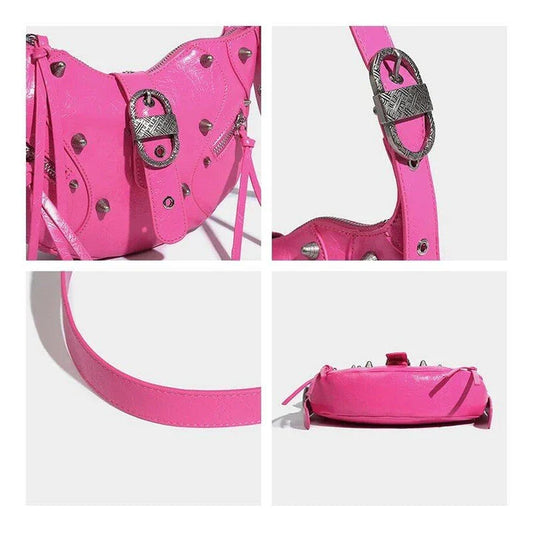 Stylish pink leather sling crossbody daypack with adjustable strap and smooth zipper closure
