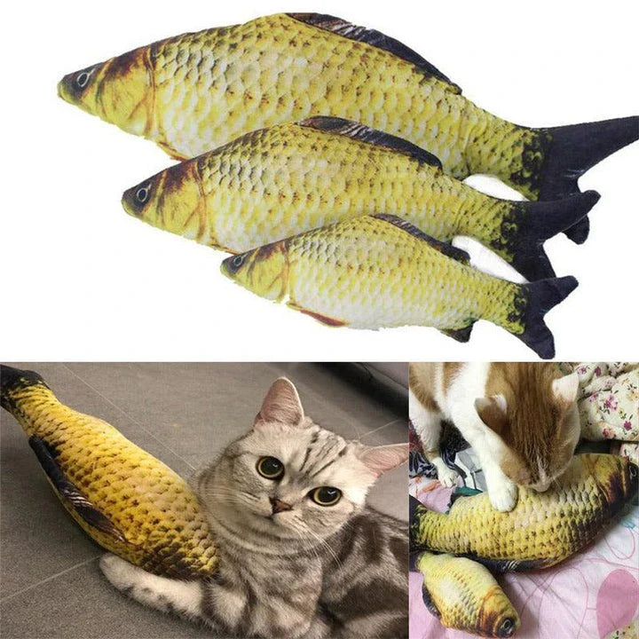 Charming fish-shaped pet toy with plush construction and catnip scent, perfect for active playtime and snuggling with cats and small dogs.