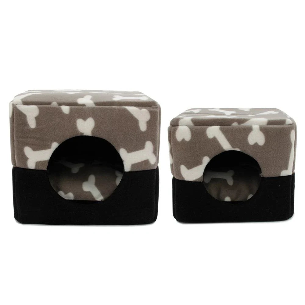Premium pet bed with a charming bone print design, offering soft, breathable comfort and support for your canine companion