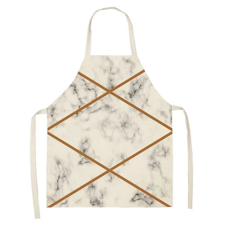 Geometric printed kitchen apron in a stylish design for discerning home chefs in the UK
