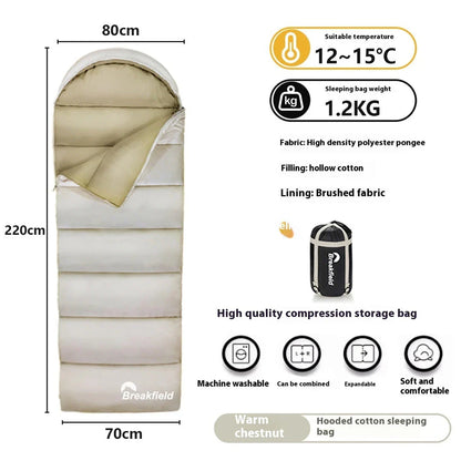Premium waterproof cotton sleeping bag with envelope-style structure and brushed cloth lining for outdoor camping