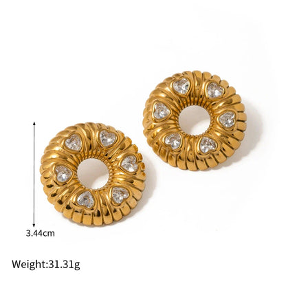 Trendha 18K gold plated minimalist O-shaped earrings and necklace set made of stainless steel for timeless elegance