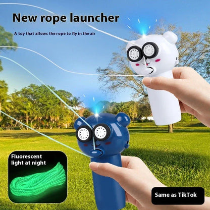 Illuminating rope-driven electric propeller cat toy in blue, with glowing rope and spinning propeller to captivate and entertain your feline companion.