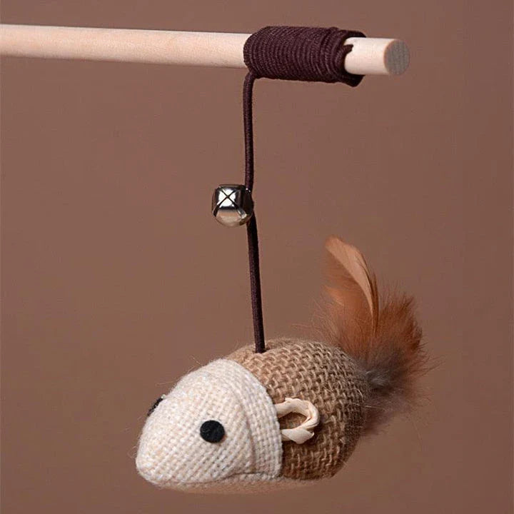 A wooden cat toy with a ball-shaped design, designed to engage cats in playful chasing and swatting activities.