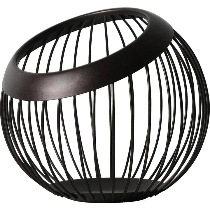 Black Nordic-style metal drain basket with perforated design for efficient drainage