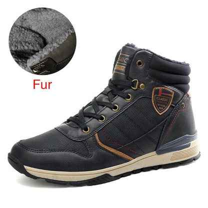 A pair of warm, comfortable men's winter boots with a plush lining and lace-up design, suitable for cold weather wear.