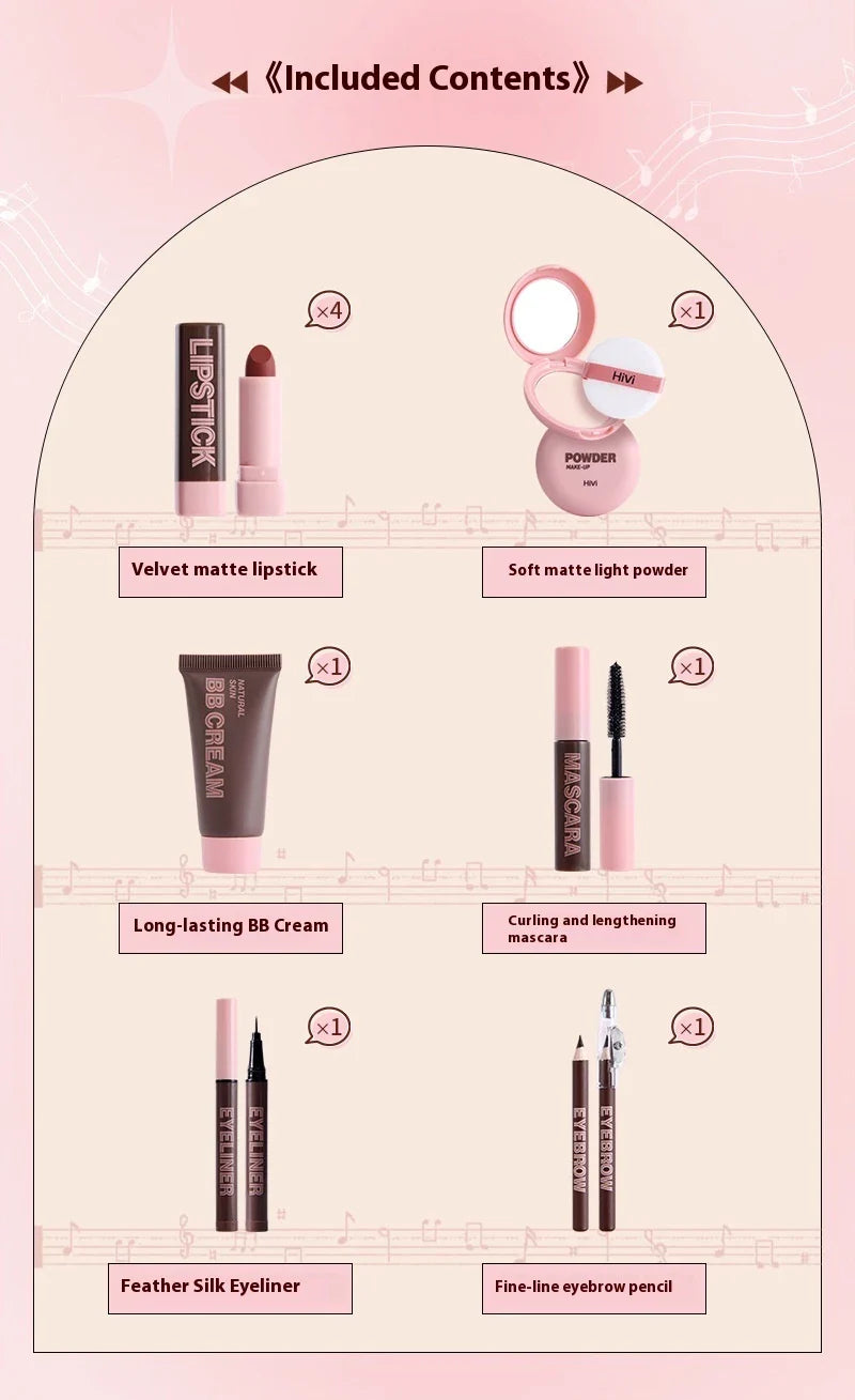 Chic Makeup Set with Matte Lipsticks, Honey Powder, and Eye Makeup Essentials