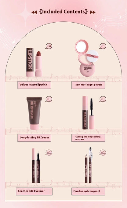Chic Makeup Set with Matte Lipsticks, Honey Powder, and Eye Makeup Essentials