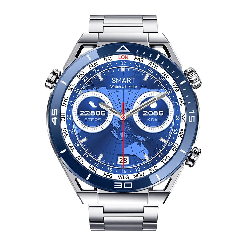 Premium smart watch with sleek alloy body, fitness tracking, and wireless charging capabilities
