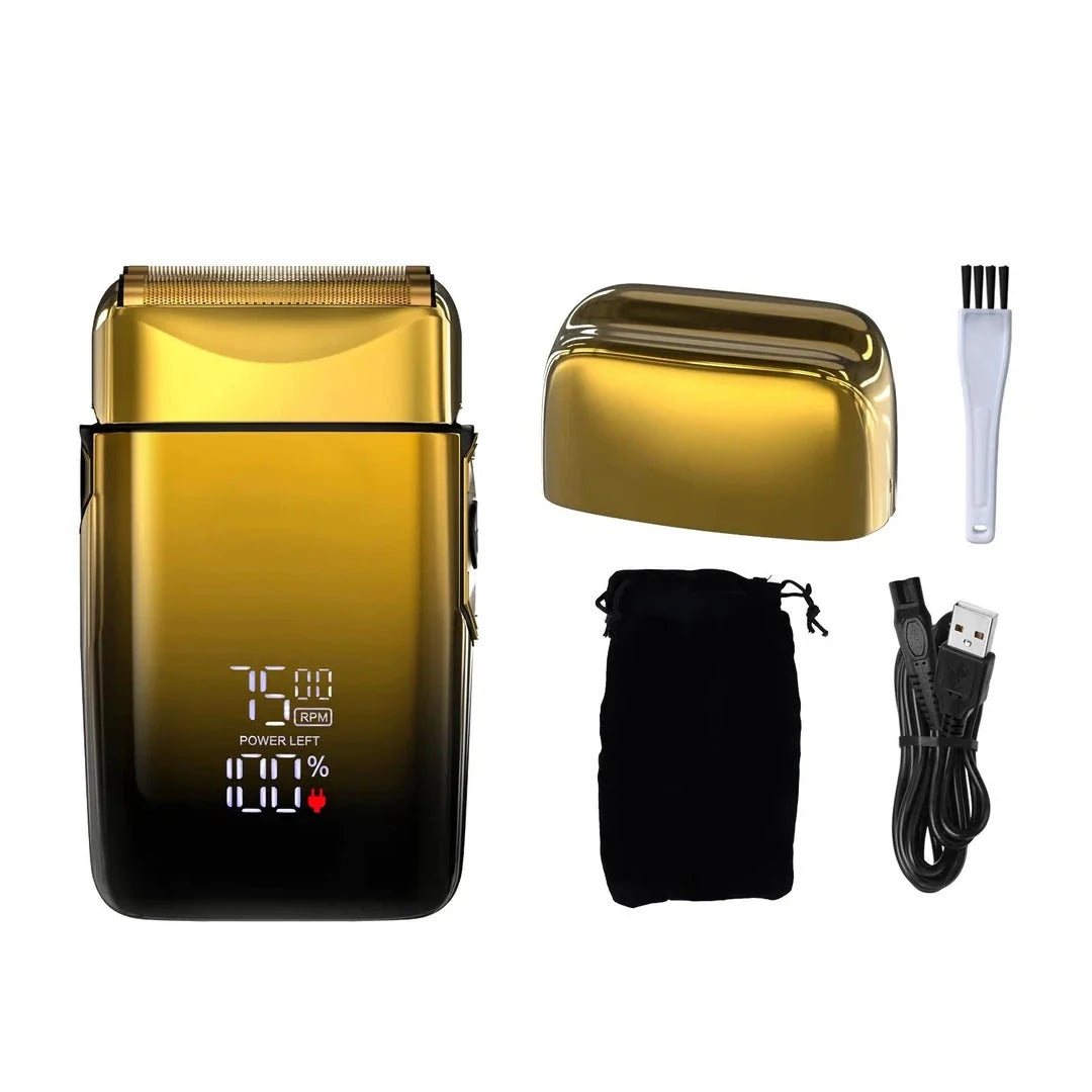 Premium electric shaver with LED display, rechargeable battery, and waterproof design for a flawless grooming experience
