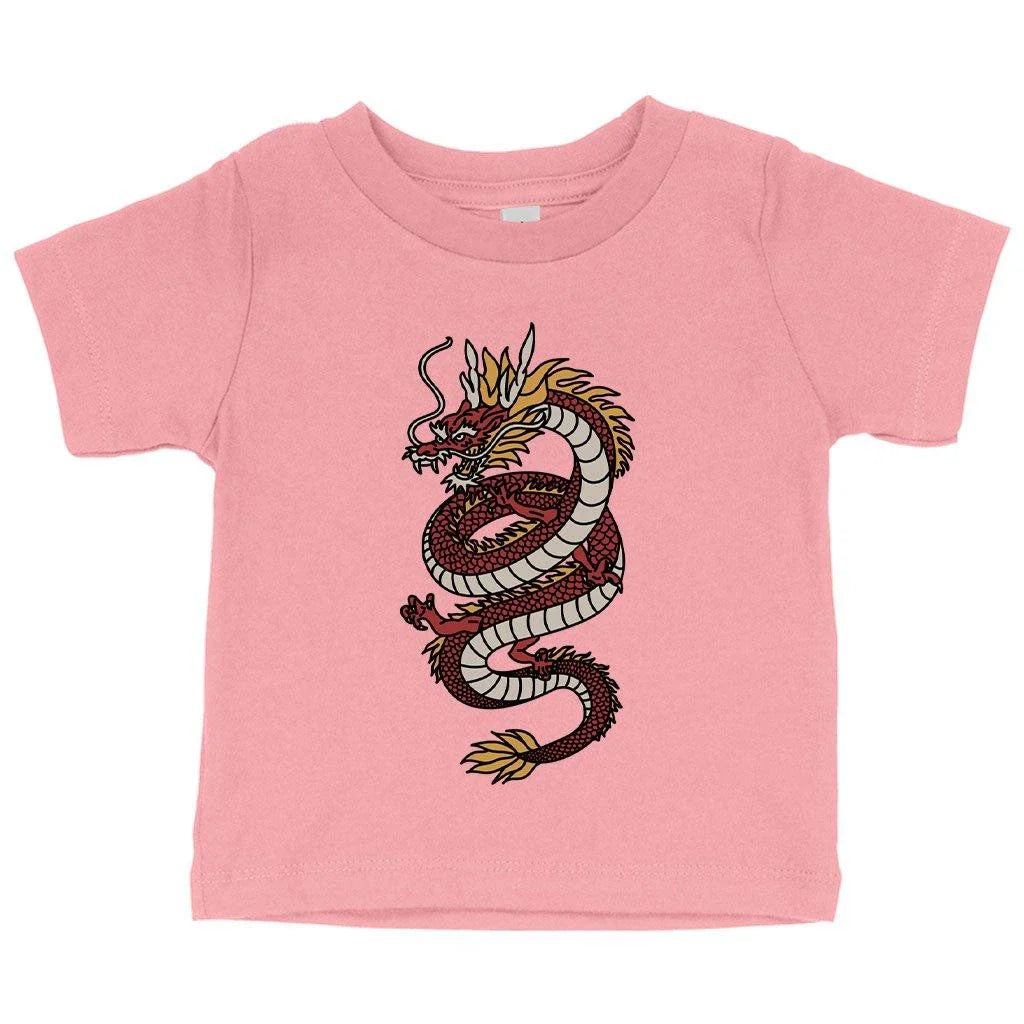 Soft, comfortable baby t-shirt with a playful dragon design, made from premium Airlume cotton